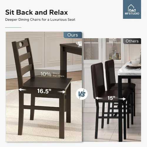 Vista 3 de MFSTUDIO Juego de 4 sillas de mesa de cocina de 5 piezas, juego de mesa de comedor de madera para 4, juego de mesa de comedor de granja que ahorra