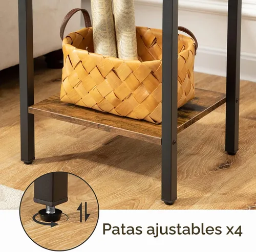 Vista 9 de HOOBRO Mesita de noche alta, mesa auxiliar con 2 cajones y estante de Marrón rústico + Negro