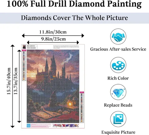 Vista 2 de PSCH Kits de arte de diamantes para adultos, kit de pintura de diamantes de castillo mágico para adultos, arte de diamantes 5D de taladro completo