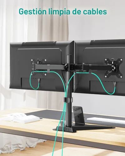 Vista 9 de MOUNT PRO Soporte para monitor doble, soporte de escritorio para monitor de movimiento completo, se adapta a 2 pantallas de hasta 27 pulgadas, 17.6