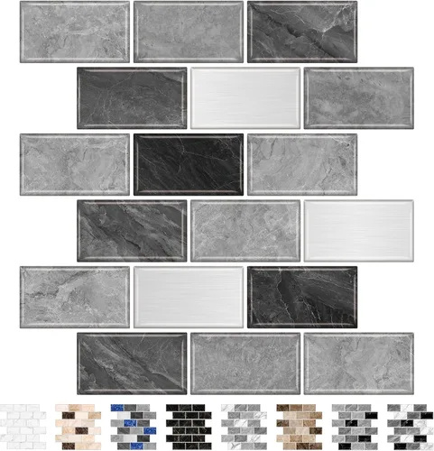 Vista 13 de URCOLOR 10 hojas de adhesivos para loseta en muro de cocina, diseño de metro, autoadhesivos, 12 x 12 pulgadas, para loseta en muro de cocina y baño