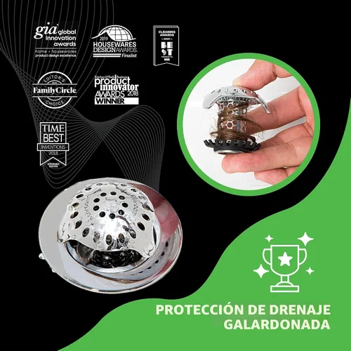 Vista 5 de SinkShroom Protector de drenaje de lavabo de baño ultra revolucionario, acero inoxidable con tapón