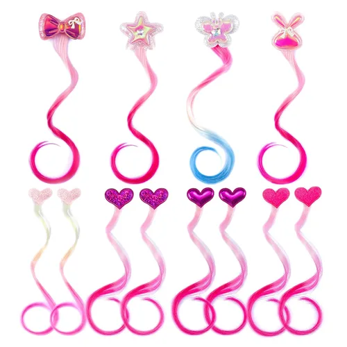 Vista 12 de 8 pinzas para el cabello para niñas, extensiones de cabello de arcoíris liso de animales para niños, accesorios para niñas pequeñas, colas