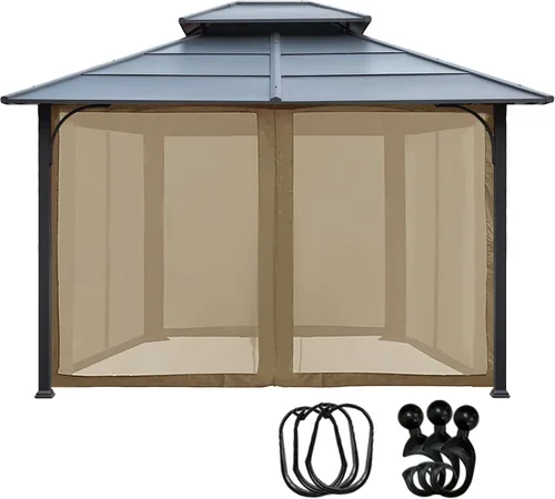 Vista 8 de EasyLee Mosquitera Universal de Repuesto para Cenador de 10' x 10', Paredes de Malla de 4 Paneles para Patio con Cremalleras (Negro)
