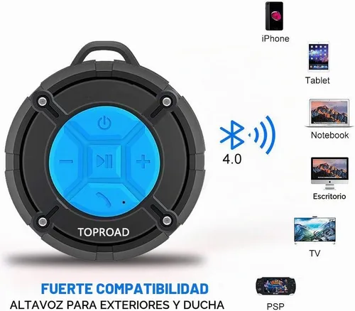 Vista 3 de TOPROAD - Altavoz Bluetooth impermeable, altavoces de ducha IPX7, pequeño altavoz portátil con clip y 2 ventosas, micrófono integrado, altavoz manos