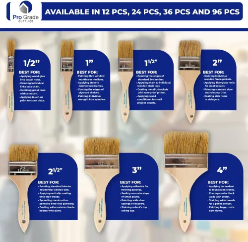 Vista 7 de Pro Grade Brochas de viruta de 2 pulgadas, pinceles de pintura desechables, para pintura, paquete de 24 Cerda natural, mango de madera Paquete