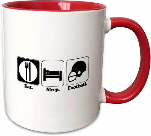 Vista 9 de 3dRose Funny Hobby Lifestyle Design Eat Sleep Football 15oz Two-Tone Black Mug