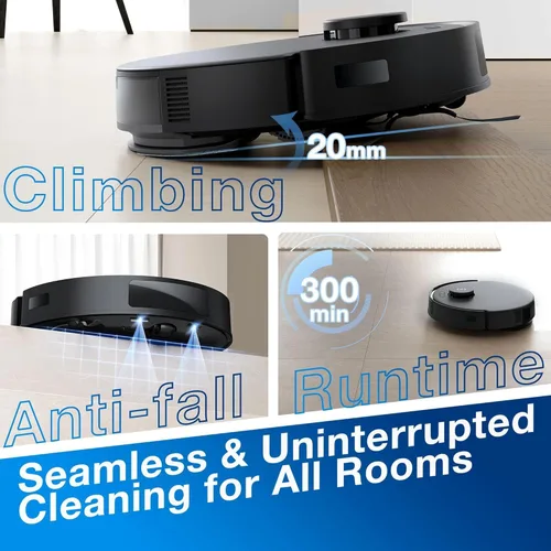 Vista 5 de ECOVACS DEEBOT N20 - Robot Aspirador y Trapeador, 8000Pa de Succión Fuerte, Cepillo Antienredos, 300 Minutos de Tiempo de Funcionamiento