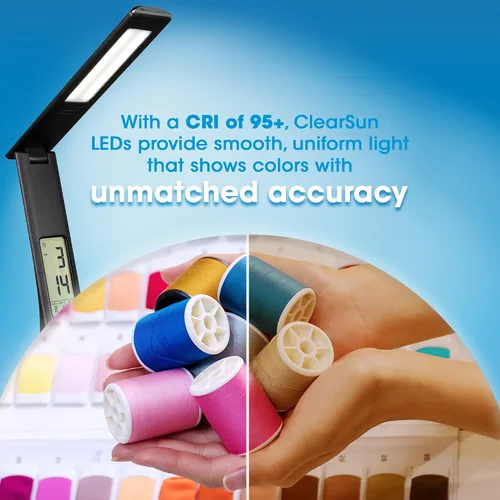 Vista 4 de OttLite Prevention - Lámpara LED con pantalla digital y carga USB, color negro ClearSun LEDs Reduce Eyestrain LCD Display with Clock and Alarm