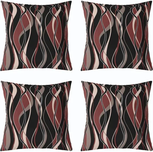 Vista 11 de Juego de 4 fundas de almohada geométricas a rayas de 16 x 16 pulgadas, fundas de almohada geométricas de rayas rojas, negras y grises para sofá