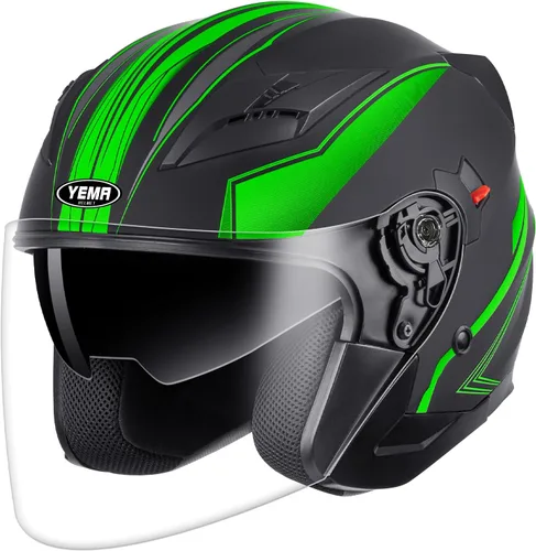 Vista 13 de YEMA Open Face Motorcycle Helmets, DOT Approved 3/4 Moped Helmet Dual Visor Quick Release Buckle, Helmets for Adults Motorcycle Men Women Helmets