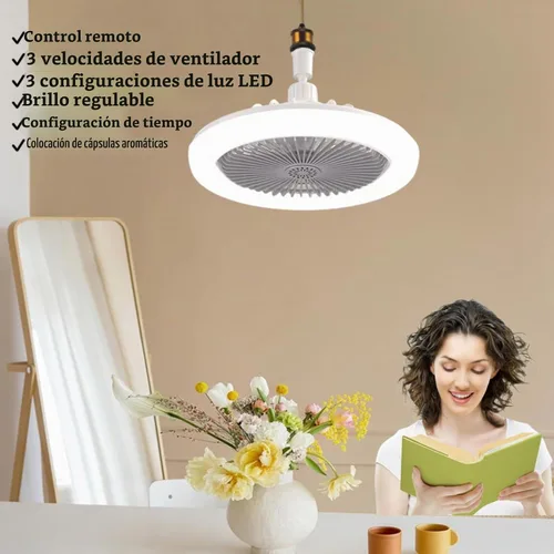 Vista 3 de Ventilador de enchufe de 10 pulgadas con luz - Control remoto regulable, 3 velocidades - Dormitorio/cocina (blanco)