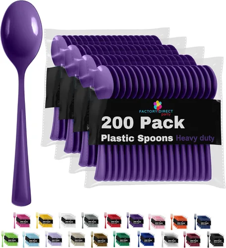 Vista 19 de Party Solids - Cucharas de plástico negro, 200 piezas, cucharas negras, utensilios desechables, juego de cubiertos de plástico resistente
