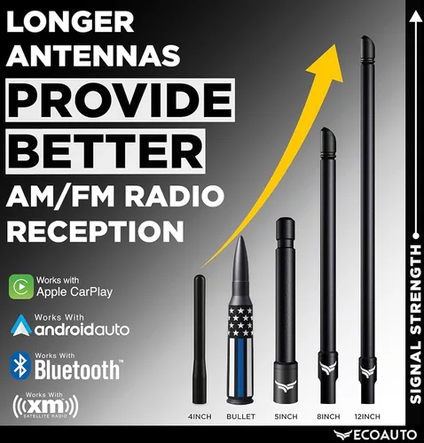Vista 7 de EcoAuto Badass Bullet - Antena de repuesto para Dodge Ram y Ford F150 F250 F350 Super Duty Raptor Bronco Trucks – Diseño antirrobo – Antena de radio
