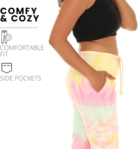 Vista 3 de Pure Essence Pantalones deportivos de teñido anudado para mujer, pantalones deportivos de vellón, menta magenta, talla S, Magenta Mint