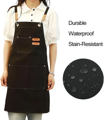 Vista 2 de EUDOLAH Delantales de chef para mujeres y hombres con bolsillos grandes, delantales de cocina, de lona, con espalda cruzada, repelente al agua