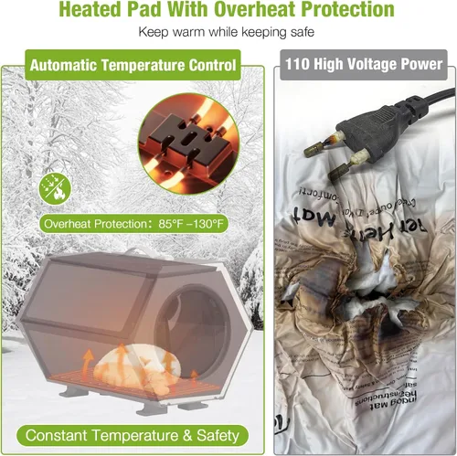 Vista 2 de GUTINNEEN Casa para gatos con calefacción expandible para múltiples gatos, aislada para invierno, cálido refugio para gatos con calentador ajustable
