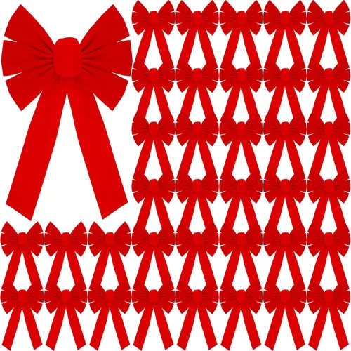Vista 7 de Hoteam 24 Piezas Lazos Grandes de Terciopelo Rojo de Navidad 10 x 16 Pulgadas Lazo Verde Colgante para Corona de Navidad Lazo Superior para Árbol