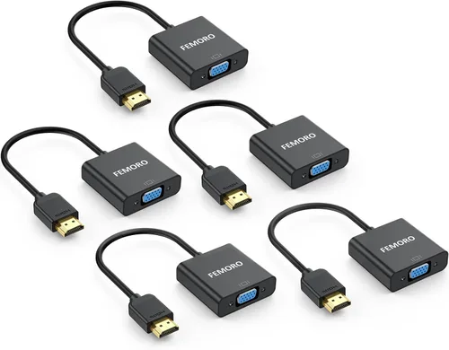 Vista 9 de FEMORO Adaptador HDMI a VGA, paquete de 10 unidades, adaptadores de convertidor de cable HDMI VGA macho a hembra para monitor, PC, portátil