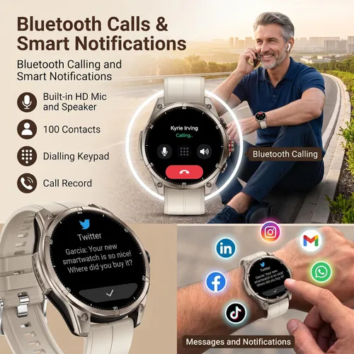 Vista 3 de SOUYIE Reloj inteligente GPS para hombres, pantalla AMOLED de 1.43 pulgadas Beige