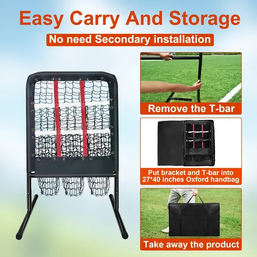 Vista 4 de 9 Hole Pitching Net with Strike Zone and Handbag, 2X3' Fixed by 4 Ground Stakes or 2 Sandbags. Adjustable Heights(39-46in) for Pitching Target Net
