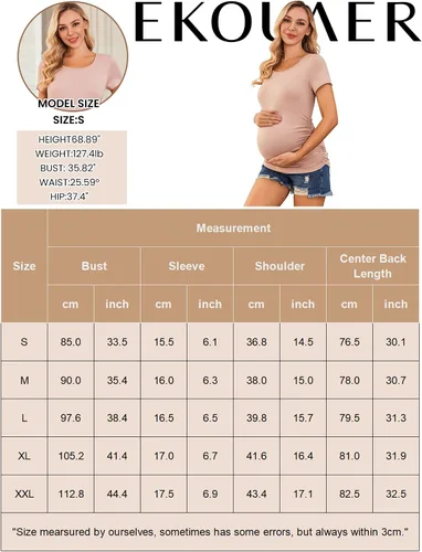 Vista 6 de Ekouaer Camisas de maternidad para mujer, paquete de 3 unidades, camiseta de embarazo fruncida lateral, blusa tipo túnica, casual, ropa para mamá