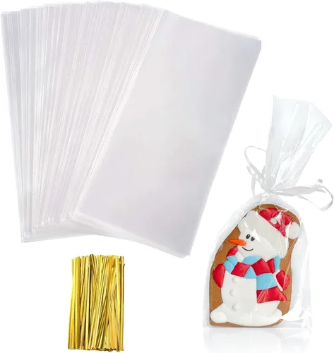 Vista 13 de Yotelab Bolsas para tartas, bolsas de celofán transparente de 3 x 5 pulgadas con lazos giratorios, 100 unidades Clear Gift Wrap Bags, Small Treat