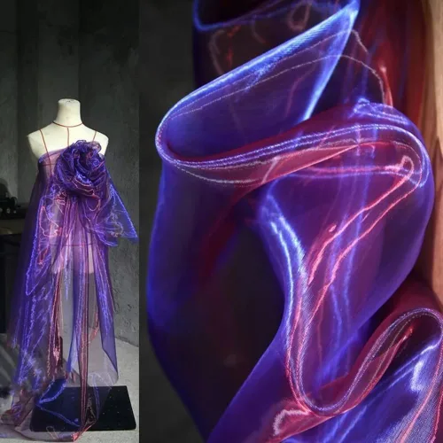 Vista 12 de Tela de organza transparente ligera de dos tonos, tela de gasa holográfica iridiscente de encaje, tela de tul oganza para vestido, fiesta, fondo