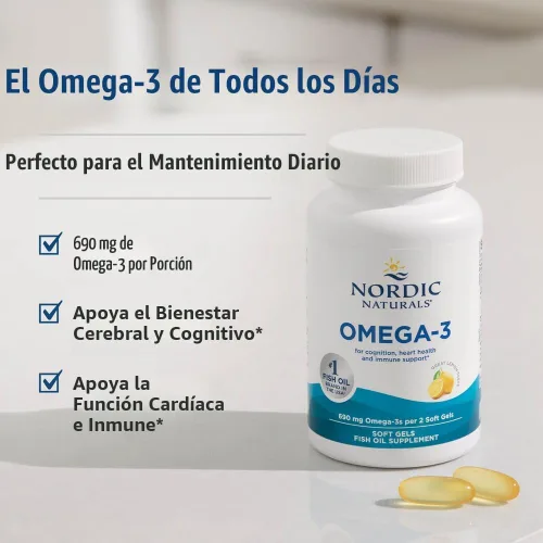 Vista 5 de Nordic Naturals Omega-3, sabor a limón, 60 geles suaves, 690 mg de omega-3, aceite de pescado, EPA y DHA, apoyo inmunológico, salud del cerebro