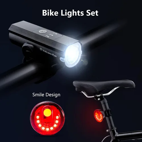 Vista 2 de Juego de luces de bicicleta recargable por USB, potente combinación de faros y luces traseras para bicicleta, 5 modos de luz, fácil de instalar