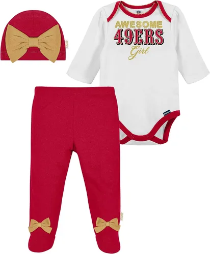 Vista 21 de NFL Conjunto de enterizo, pantalón con pies y gorro de 3 piezas para bebé niña