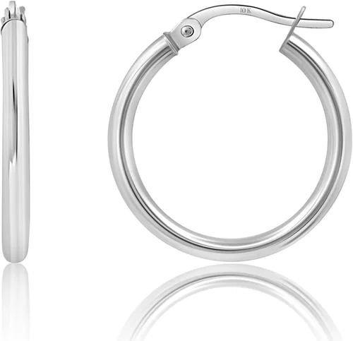 Vista 18 de Solid 10K or 14K Gold 12MM to 50MM Hoop Earrings for Women 10K oro blanco