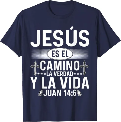 Vista 46 de Camisetas Cristianas en español Versículos Biblia Juan 14:6 Camiseta, Negro, S