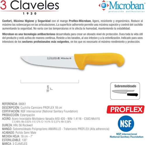 Vista 3 de 3 Claveles Cuchillo Carnicero Proflex Amarillo 7.1 in - 7 Pulgadas FH 3C