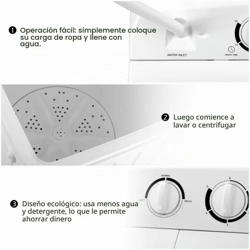Vista 7 de Lavadora portátil compacta de doble tina, azul+blanco
