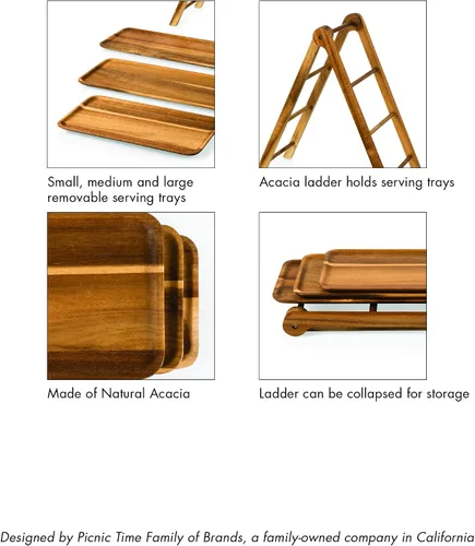 Vista 6 de PICNIC TIME NCAA - Bandeja de servir de 3 niveles, tablas de embutidos, platos de madera para servir (madera de acacia)