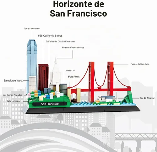 Vista 4 de Apostrophe Games Juego de bloques de construcción de San Francisco Skyline (459 piezas) con puente Golden Gate y más - Modelo de arquitectura