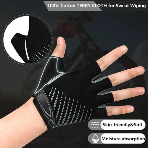 Vista 4 de Guantes de ciclismo para hombres y mujeres, antideslizantes, transpirables, almohadillas de gel de 0.197 pulgadas, guantes de bicicleta de carretera