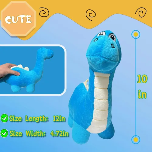 Vista 2 de Juguetes de peluche de braquiosaurio azul de 12 pulgadas para niños y bebés, lindos animales de peluche de dinosaurio para niños y niñas, peluches