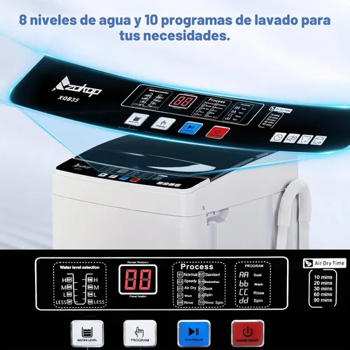 Vista 2 de Lavadora portátil de 15.6 libras / 7.08 kg, lavadora de lavandería completamente automática con tambor de acero inoxidable, lavadora compacta