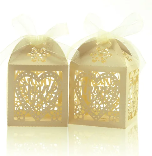 Vista 13 de COTOPHER Cajas cortadas con láser, 60 cajas de regalo de agradecimiento, cajas de regalo de boda, cajas de dulces de encaje para bodas, despedidas