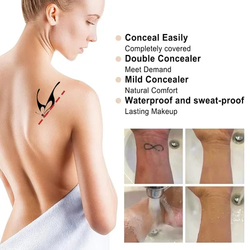 Vista 8 de Cubierta de tatuaje, corrector invisible impermeable para el cuerpo, piernas, contusiones, cicatrices, manchas oscuras, vitíligo, maquillaje