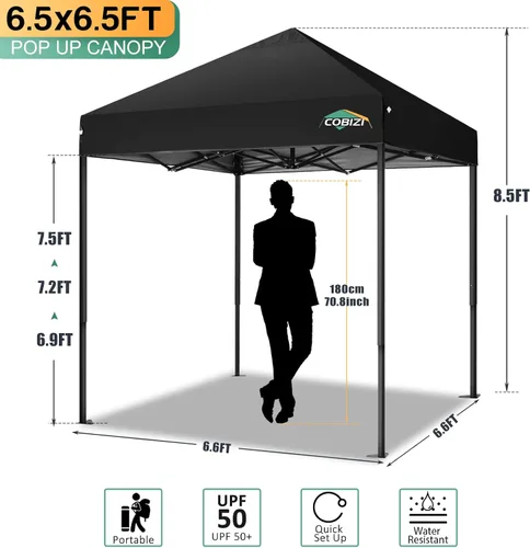 Vista 6 de COBIZI Tienda de campaña desplegable de 6.6 x 6.6 pies, toldo resistente, fácil de instalar, impermeable, para exteriores, fiestas, playa, jardín