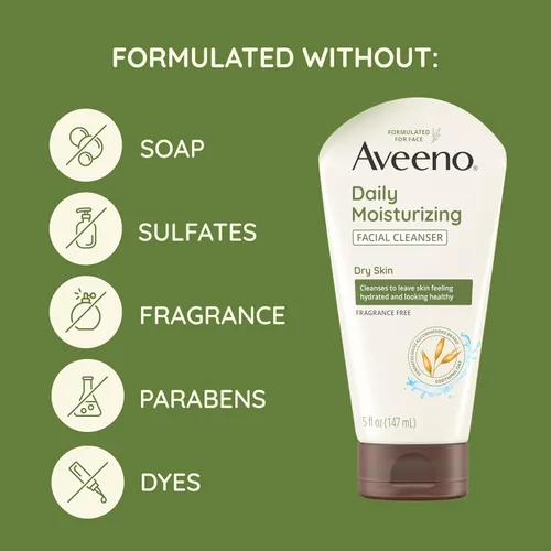 Vista 4 de Aveeno Limpiador facial hidratante diario para piel seca, lavado facial hidratante para acné con avena calmante para una piel suave y flexible