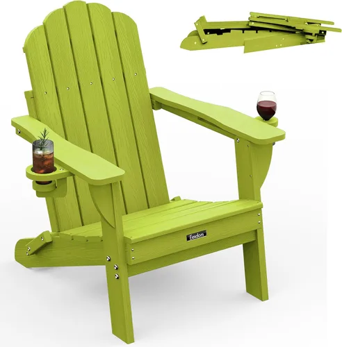 Vista 45 de Silla Adirondack plegable, silla Adirondack de HDPE con 2 soportes para tazas, sillas para fogatas al aire libre de fácil montaje para patio