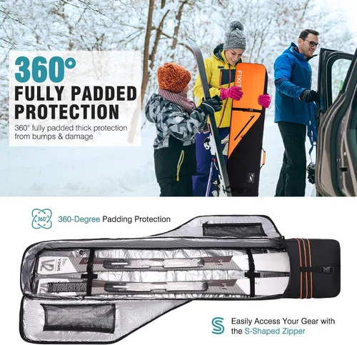 Vista 5 de FIXITOK Bolsa de snowboard y esquí para viajes aéreos, bolsa de snowboard acolchada completa impermeable que se ajusta a tabla, botas, ropa, casco