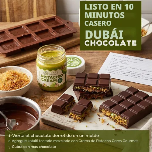 Vista 6 de Ceres Gourmet Crema de pistacho para untar, 7 onzas, 30% mantequilla de pistacho real para Dubai Kit de barra de chocolate, crema de pistacho