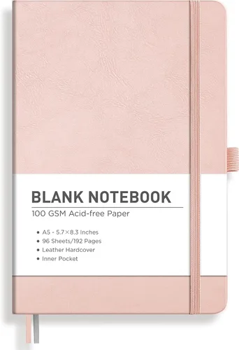 Vista 60 de RETTACY Cuaderno de diario con puntos y viñetas, 192 páginas, tamaño mediano A5 (5.7" x 8.3"), tapa dura de cuero, papel grueso de 100 gsm