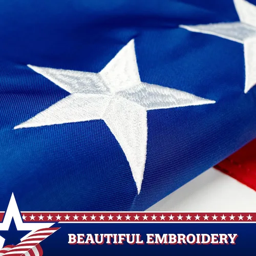 Vista 3 de G128 Paquete de 10: Banderines patrióticos estadounidenses y bandera desplegable de Betsy Ross, 13 estrellas bordadas en patrón circular con 5 rayas