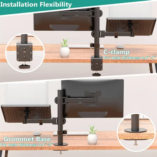 Vista 6 de WALI Soporte para laptop y monitor, soporte para monitor totalmente ajustable y bandeja para laptop para 1 portátil de hasta 17 pulgadas y 1